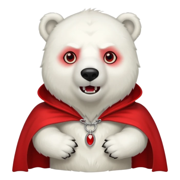 Vampire animal, polar bear in red collar cloak, red eye, fangs sticker