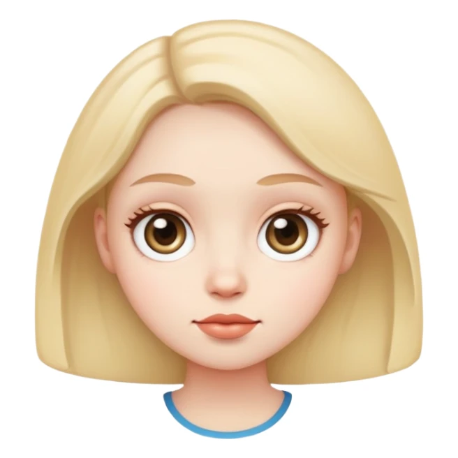 A woman with a round face, pale, light skin, big rounl sticker