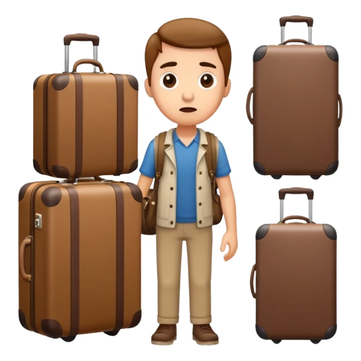 Lost luggage with traveler looking confused sticker