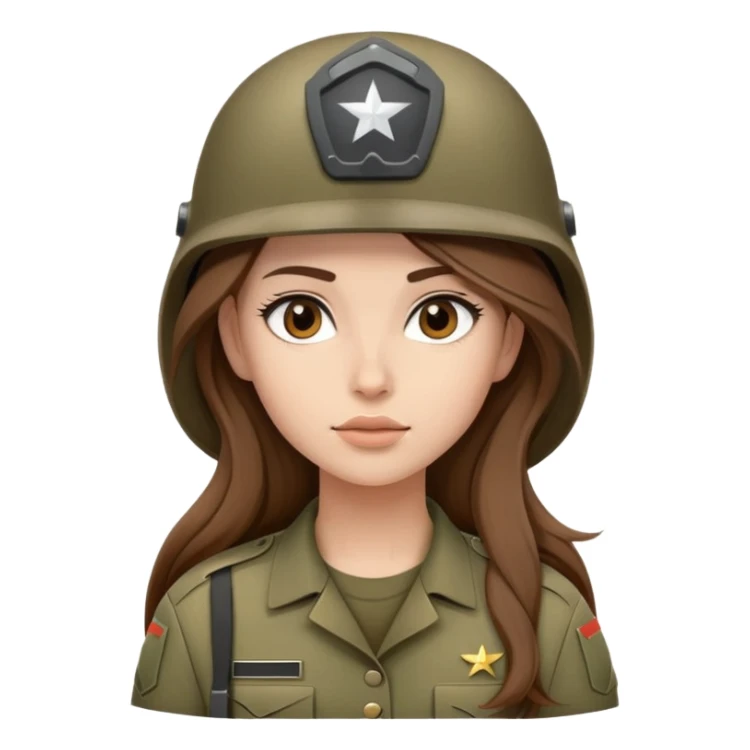 Soldier girl long brown hair army helmet sticker