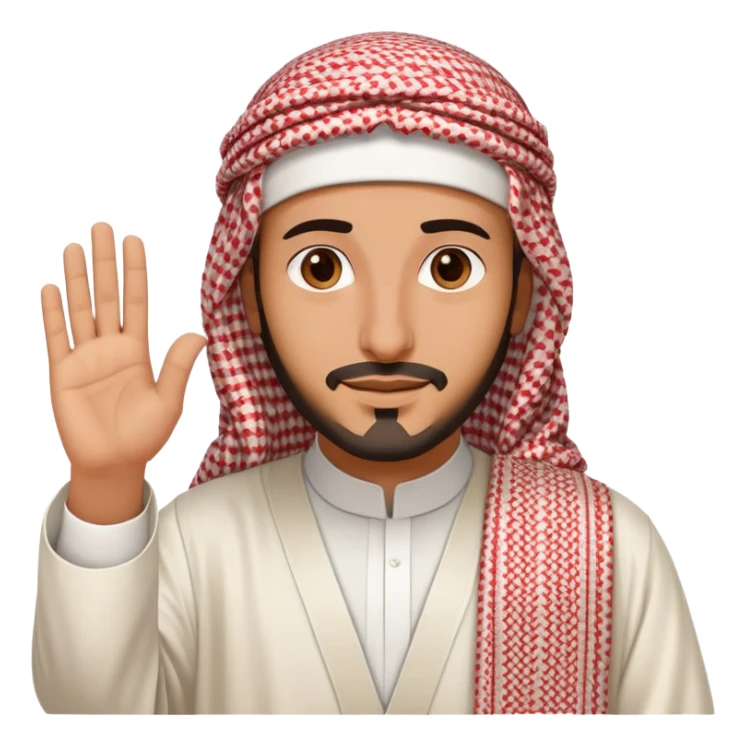 Saudi man wearing traditional clothing, waving sticker