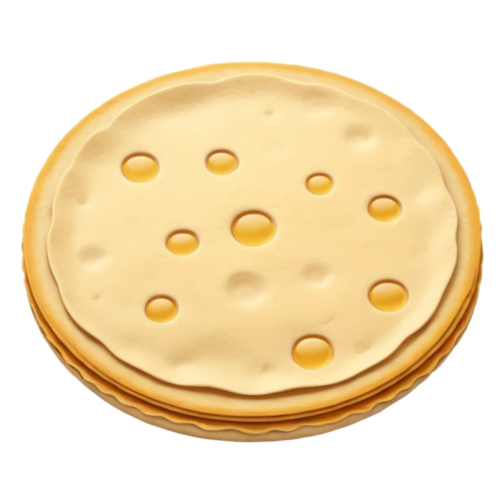 one flat tortilla, top-down or isometric, pale golden, toasted spots, soft and handmade, uneven edges, ripples or bubbles, 3D-rendered, minimal, no faces, transparent background sticker