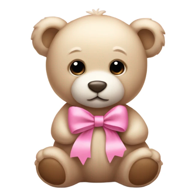 Light beige teddy bear wearing pink bow on right ear sticker