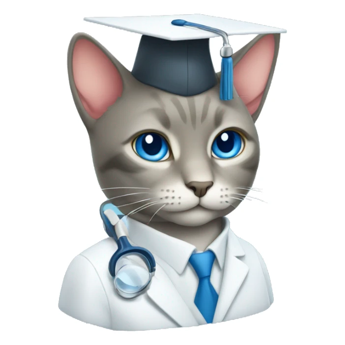 The cat is a scientist, with a square academic cap of blue color. sticker