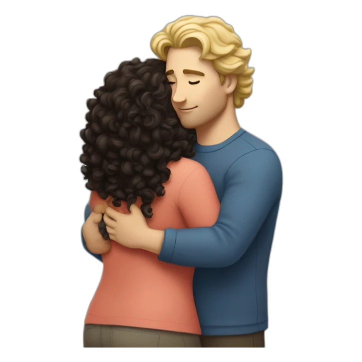 White man with dark curly hair hugging a blonde big woman sticker