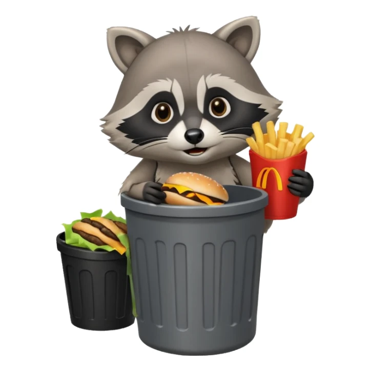 A cute raccoon eating McDonald's over a trash can sticker