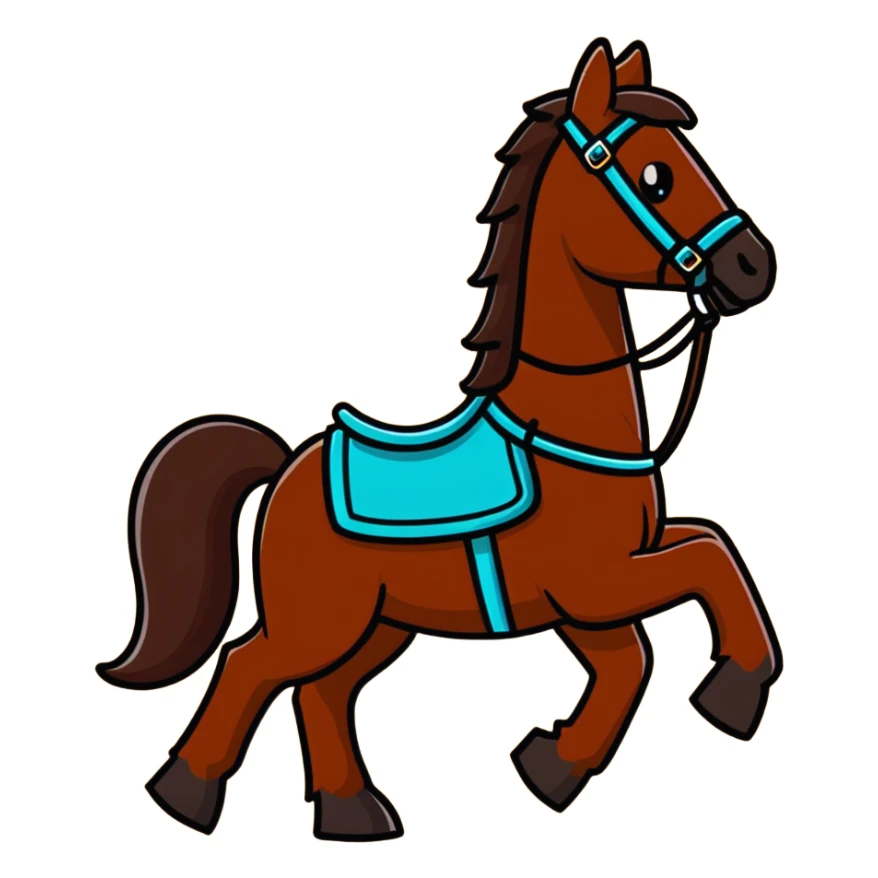 Dark chestnut horse with turquoise western tack full body standing still sticker