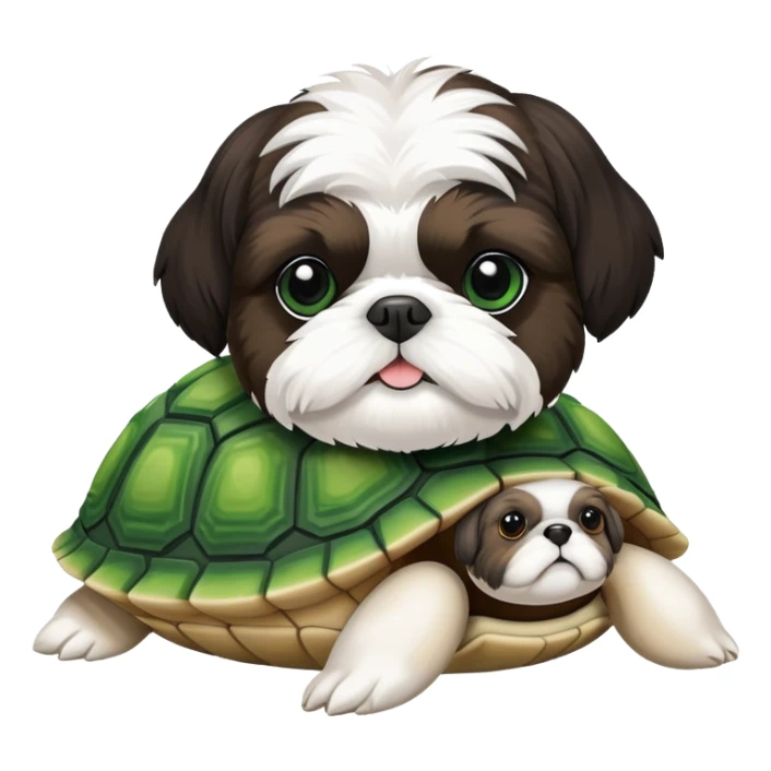 Black and white shih Tzu on a green turtle plushie sticker