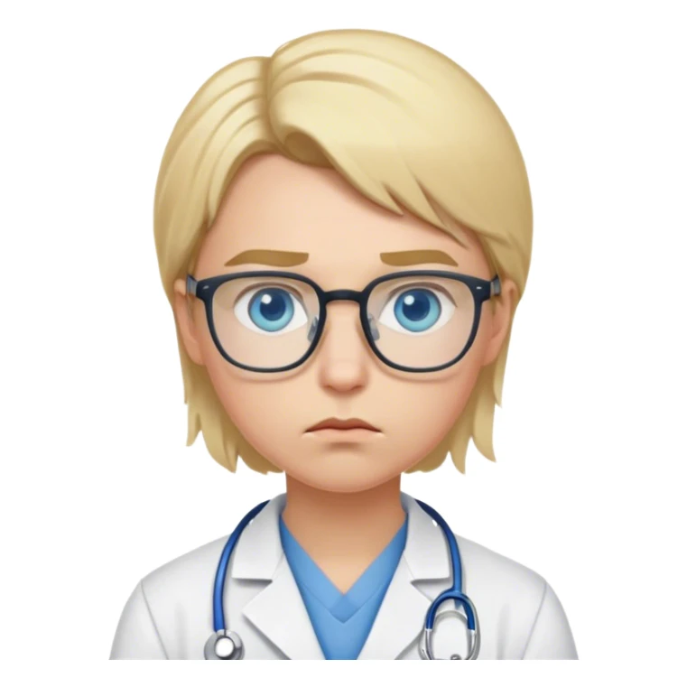 Young doctor with blonde hair, blue eyes, glasses, pouting sticker
