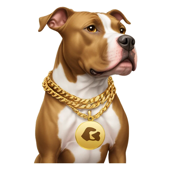 A dog pitbull and wearing big gold chain on that says G pendant  sticker