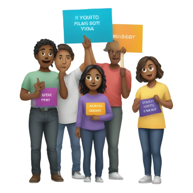 group of people standing holding placards sticker