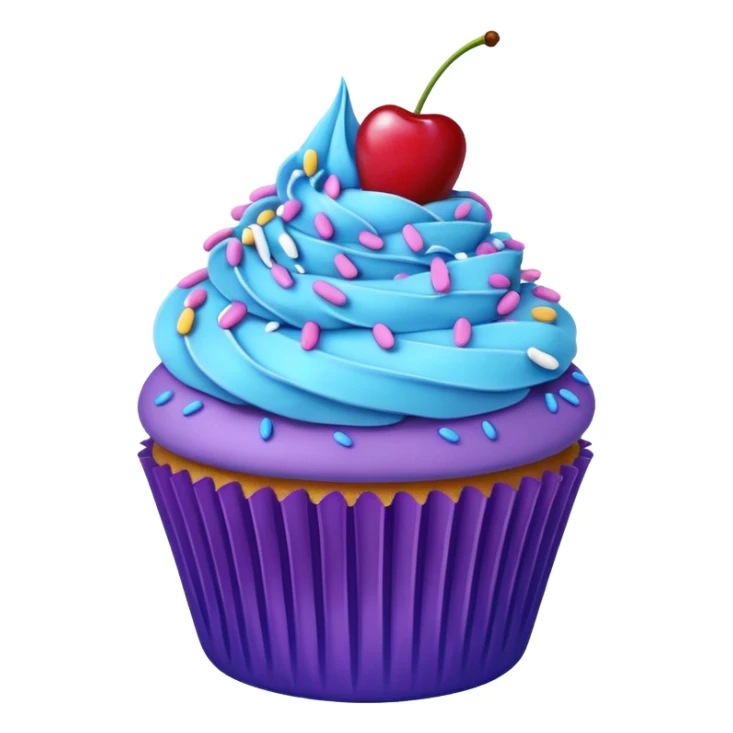 Cupcake: blue cream, purple paper, sprinkles with cherry on top  sticker