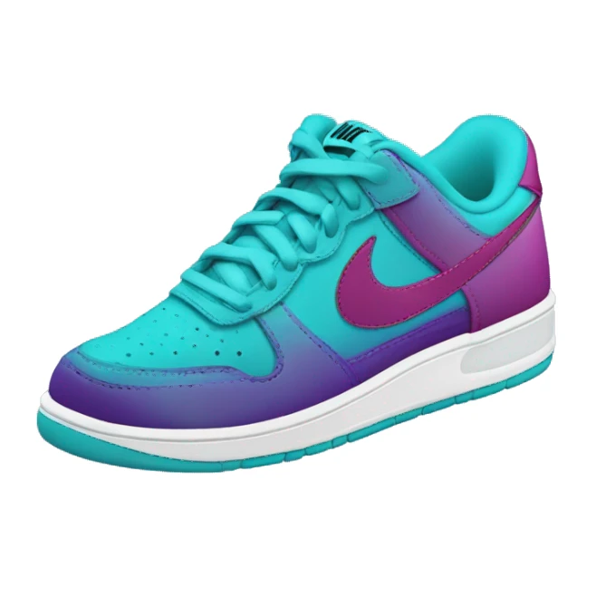 Hyper Realistic top front view of a pair of turquoise,light teal,magenta,and dark purple Nike Sneakers. sticker
