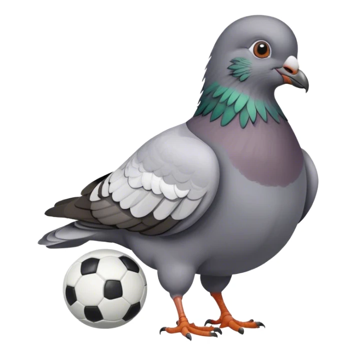 Pigeon playing soccer and eating sticker