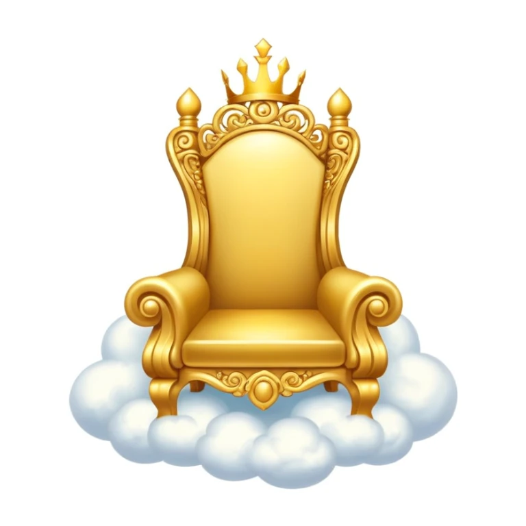 A majestic golden throne sitting on fluffy white clouds sticker