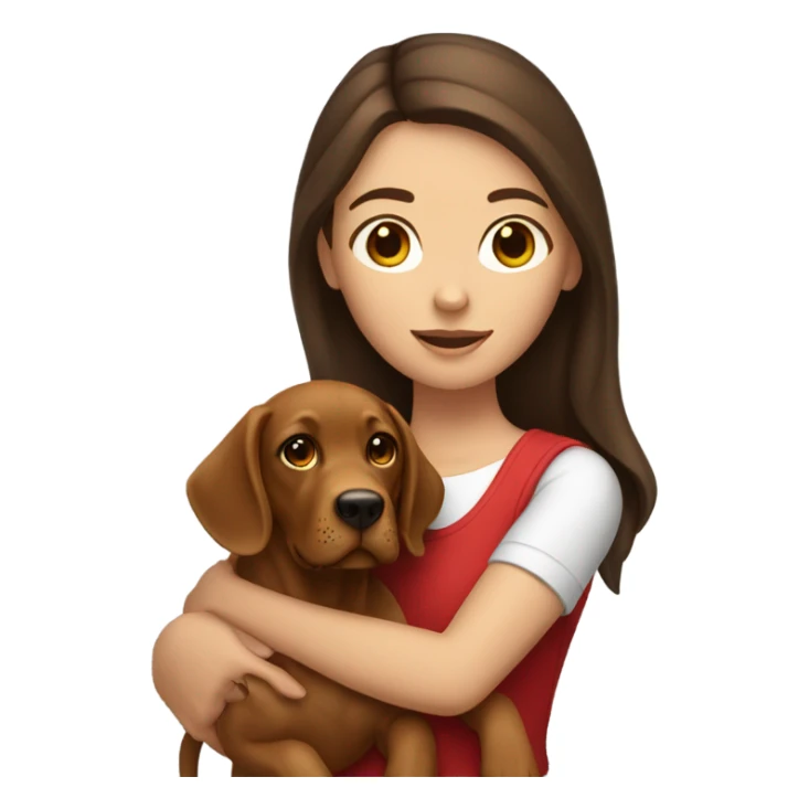 Brunette girl holding red lab dog sticker