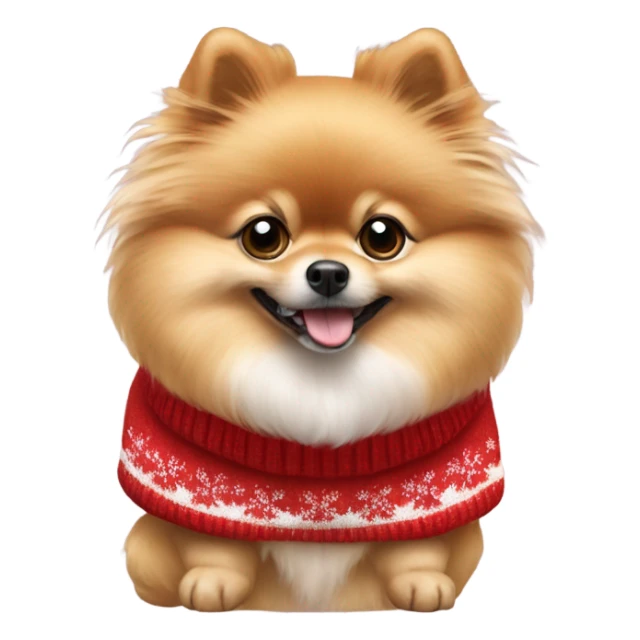 Pomeranian dog wearing Christmas red and white sweater sticker