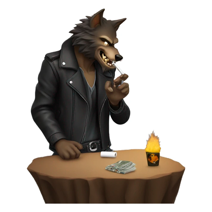 Werewolf in a leather jacket smoking a cigarette overlooking a cliff sticker
