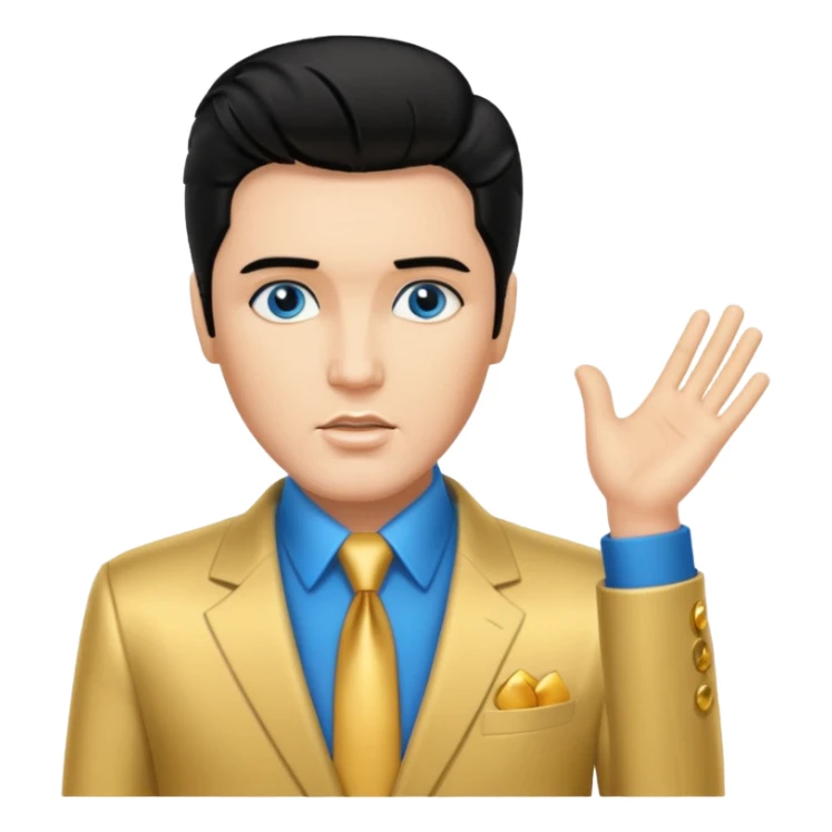 Elvis Presley with Blue eyes, black hair, gold suit sticker