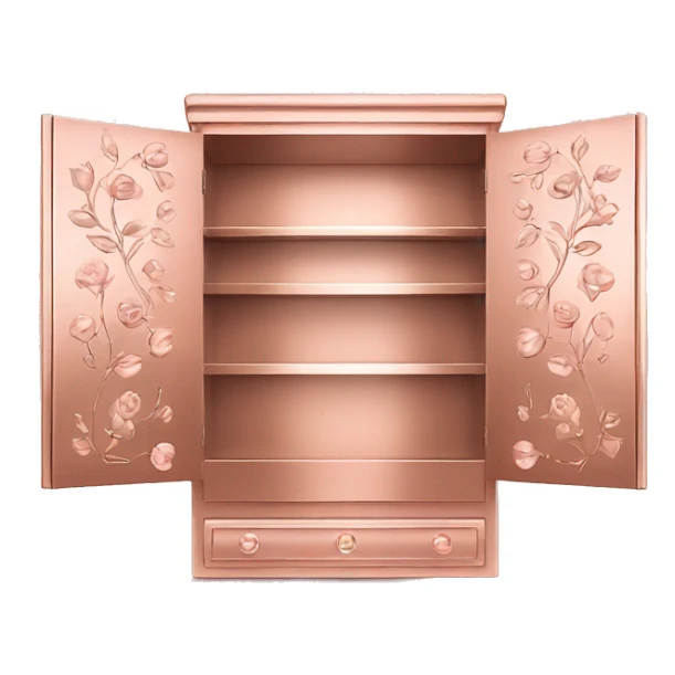 Realistic front facing rose gold hanging cabinets with flower pattern on them. sticker