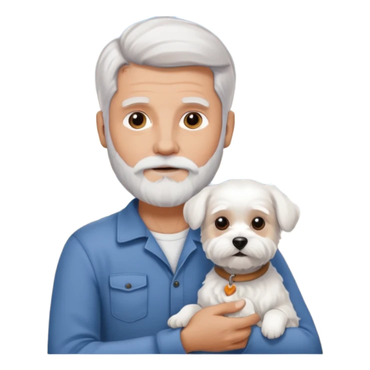 white man grey and white hair beard holding a white Maltese on a beach sticker