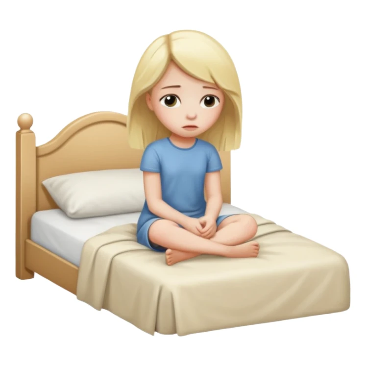 Blond girl sitting alone in bed sad  sticker