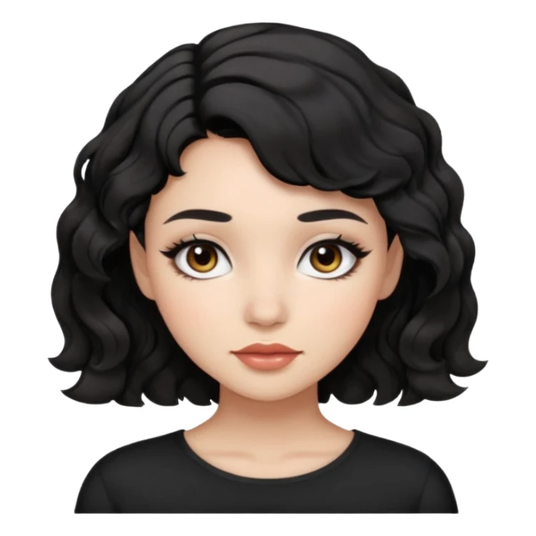 girl with black short wavy hair and with light makeup no lashes sticker