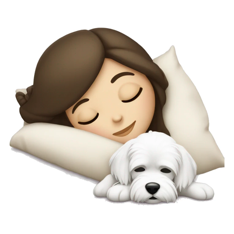 brunette girl sleeping with white maltese sticker
