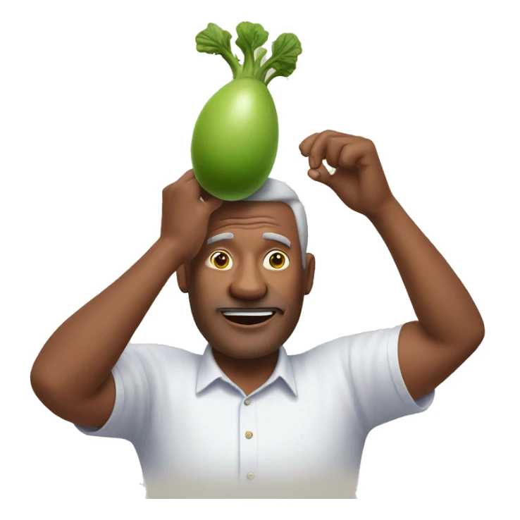 My dad raising an egg plant over his head  sticker