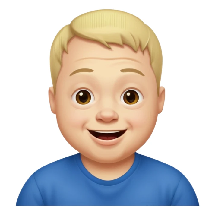 A man with Downs syndrom and CP making a funny face sticker