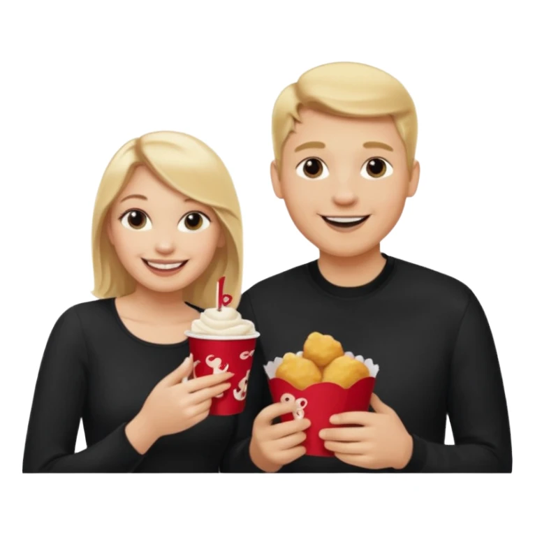 Couple with blonde hair wearing black eating chick filet  sticker