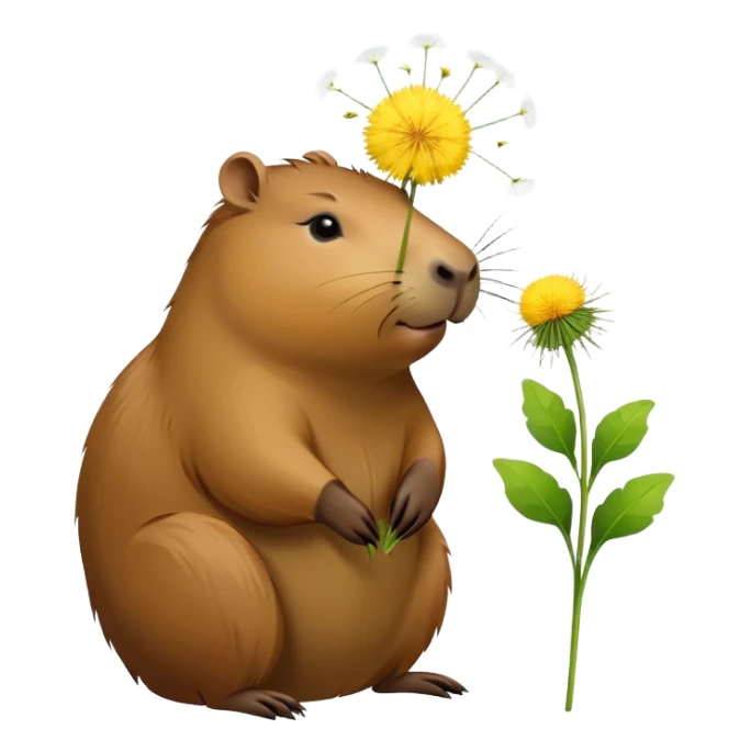 Capybara with dandelion in its mouth sticker
