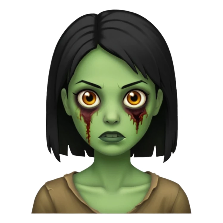 Faça uma zombie verde mulher com cabelos pretos e lisos de olhos castanhos sticker