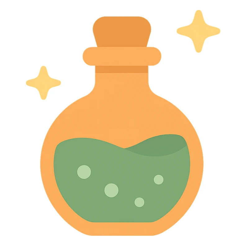 cute magic potion bottle with stars shining aroundв таких цветах FA9B41, 4A7C5C,  sticker