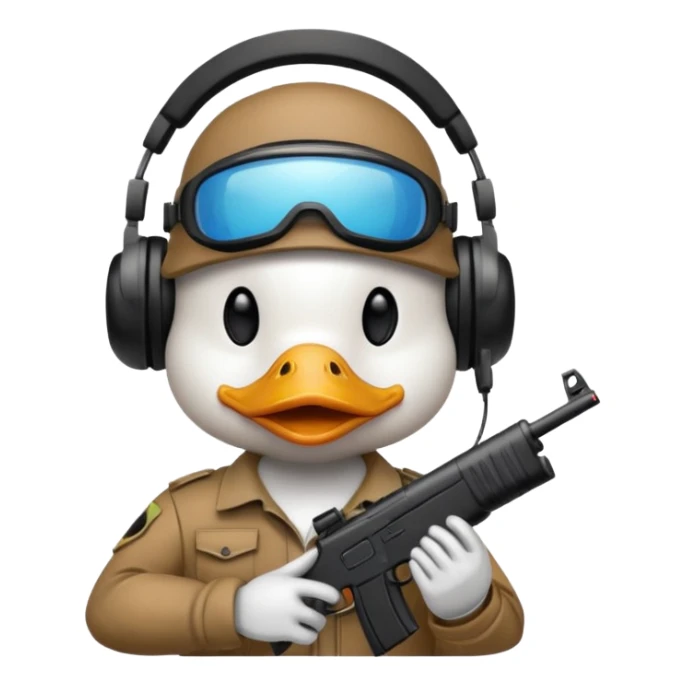 Gamer duck playing first person shooter game sticker