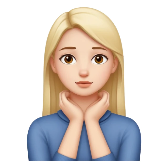 Girl with hands crossing over neck with a straight face sticker