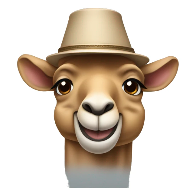 Create a cute chibi camel head with a big smile, wearing a small Turkish fez and a simplified suit. sticker