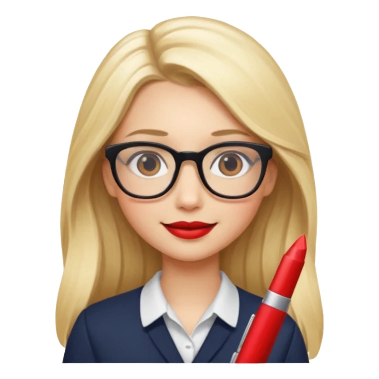 blondy girl with glasses learn analytics she is so pretty and seems like director bitch of company. with long hair and red lips and with makeup sticker