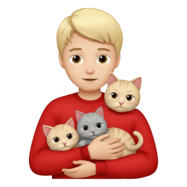Make 20 gray cats cudling a kid that’s a boy wearing all red and he’s blond sticker