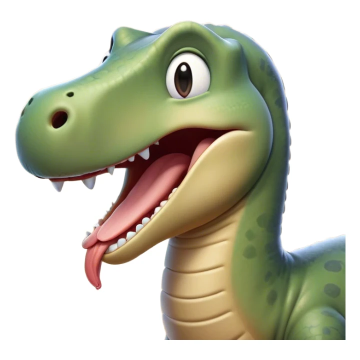 Cinematic Cute Yawning Brontosaurus Portrait Emoji, Head tilted slightly with a dramatic, wide-open yawn, showcasing its monumental, elongated neck and a massive, textured body with sleepy, half-closed eyes and a relaxed, open mouth, Simplified yet irresistibly cute features, highly detailed, glowing with a soft, cozy ancient glow, high shine, relaxed yet expressive, stylized with a dash of whimsical prehistoric ease, soft glowing outline, capturing the essence of a drowsy yet affectionate Brontosaurus that appears ready to stretch and yawn its way out of the screen! sticker