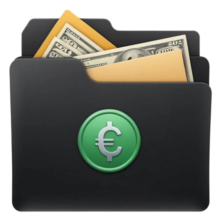 A minimal emoji-style icon of a matte black folder, slightly open, with a simple finance logo on the front symbolizing credit growth, stability, and money management, clean lines, subtle shading, and a professional, organized vibe. sticker