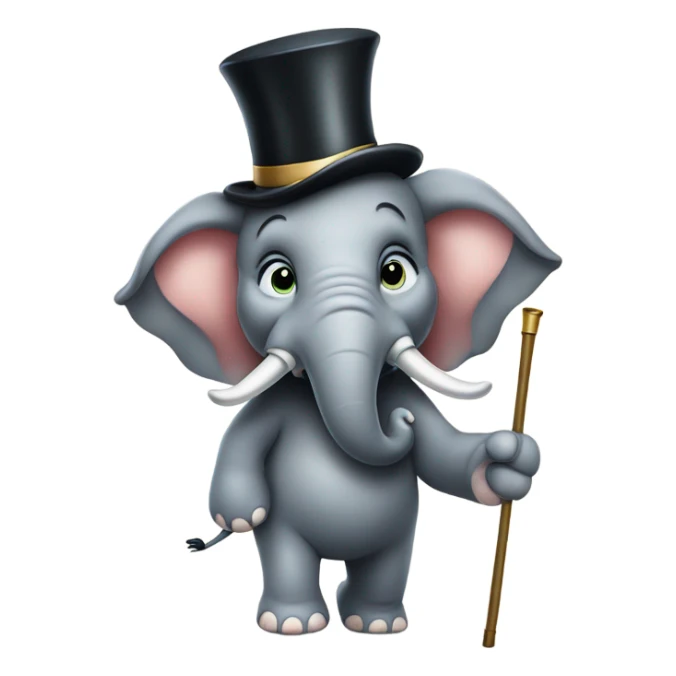 Elephant wearing a top hat and monocle showdancing with a cane sticker