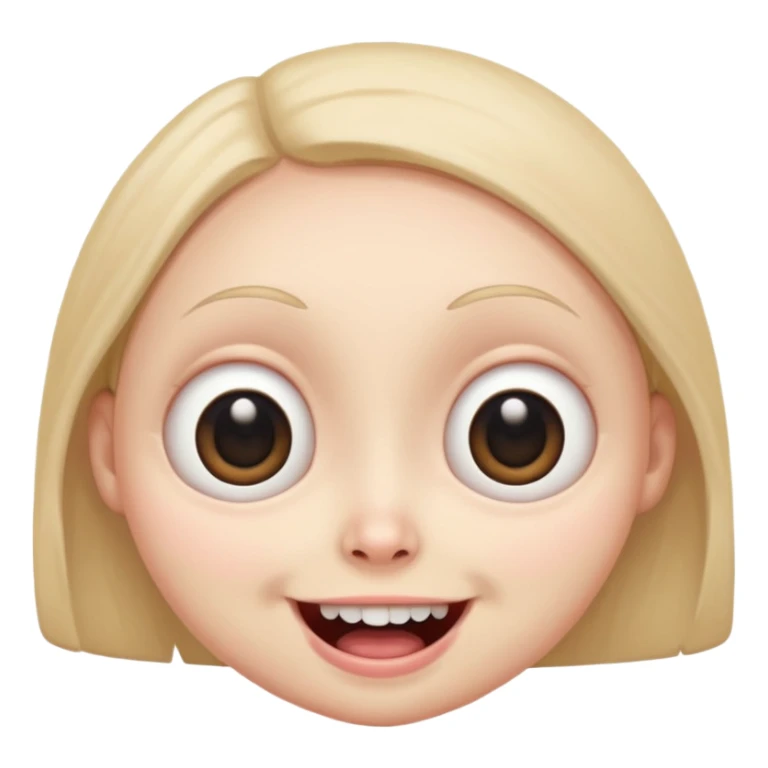 a creepy face with huge eyes and a big grin, kawaii, cute, soft, huge eyes, round mouth, mama sticker