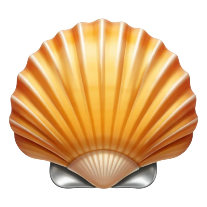 A seashell emoji made of polished silver chrome, smooth curved surface, reflective metallic highlights, elegant minimal design, iOS emoji style, centered, clean white background, soft lighting sticker