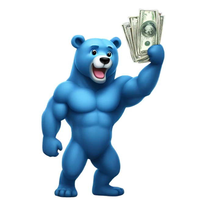 Big blue bear holding a dollar sign above its head  sticker