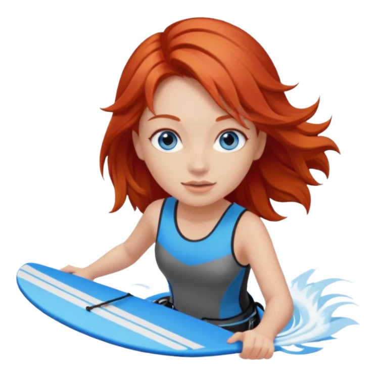 Red haired, girl wakeboarding. Give her blue eyes sticker
