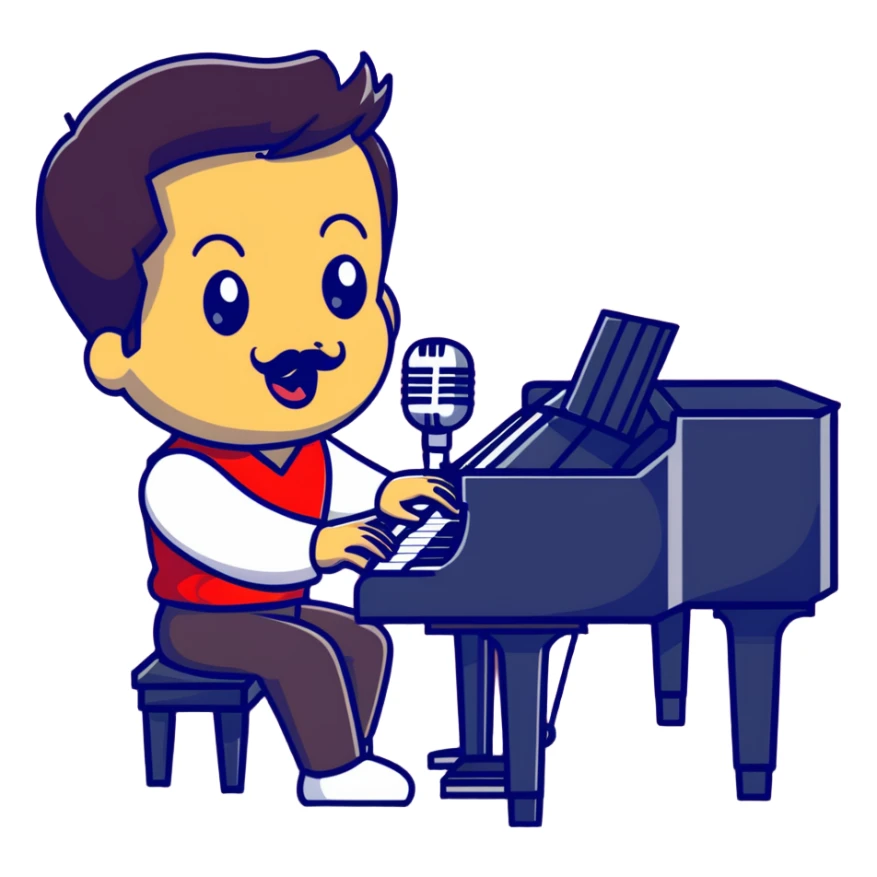 Freddie Mercury at piano with microphone sticker