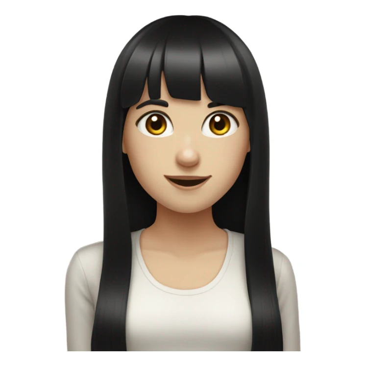 Pale girl with long black hair with bangs, happy,  sticker