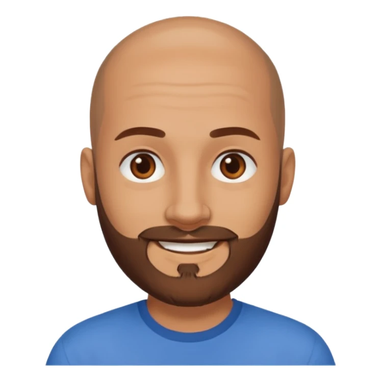 man, shaved head, brown eyes, full beard, smiling sticker