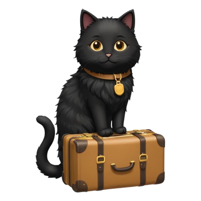 Black fluffy cat carrying suitcase in sunny place sticker
